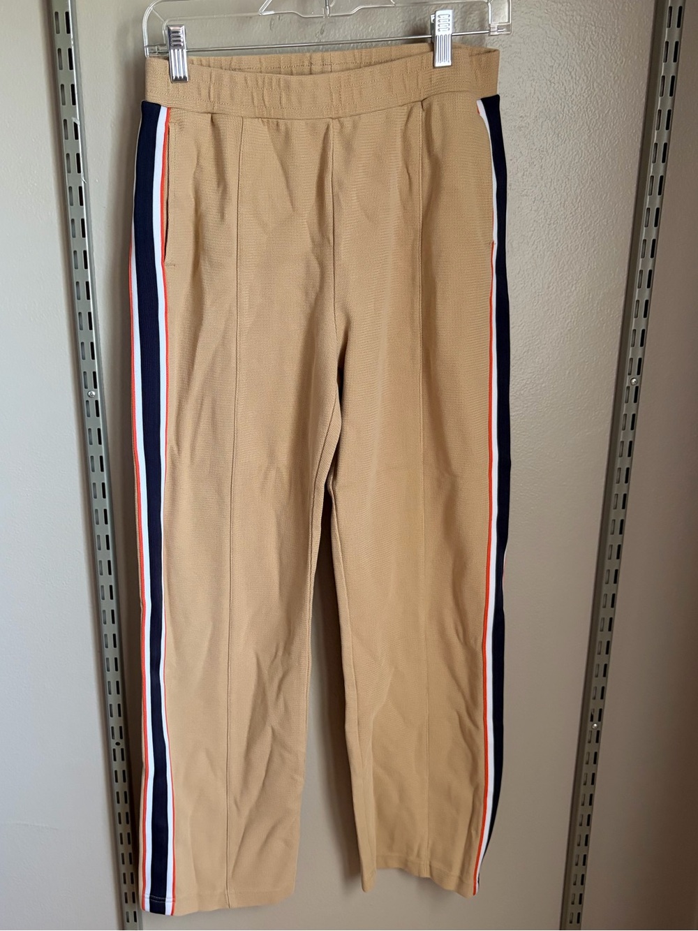 The Upside - Track Sweatpants in tan with navy & coral stripes